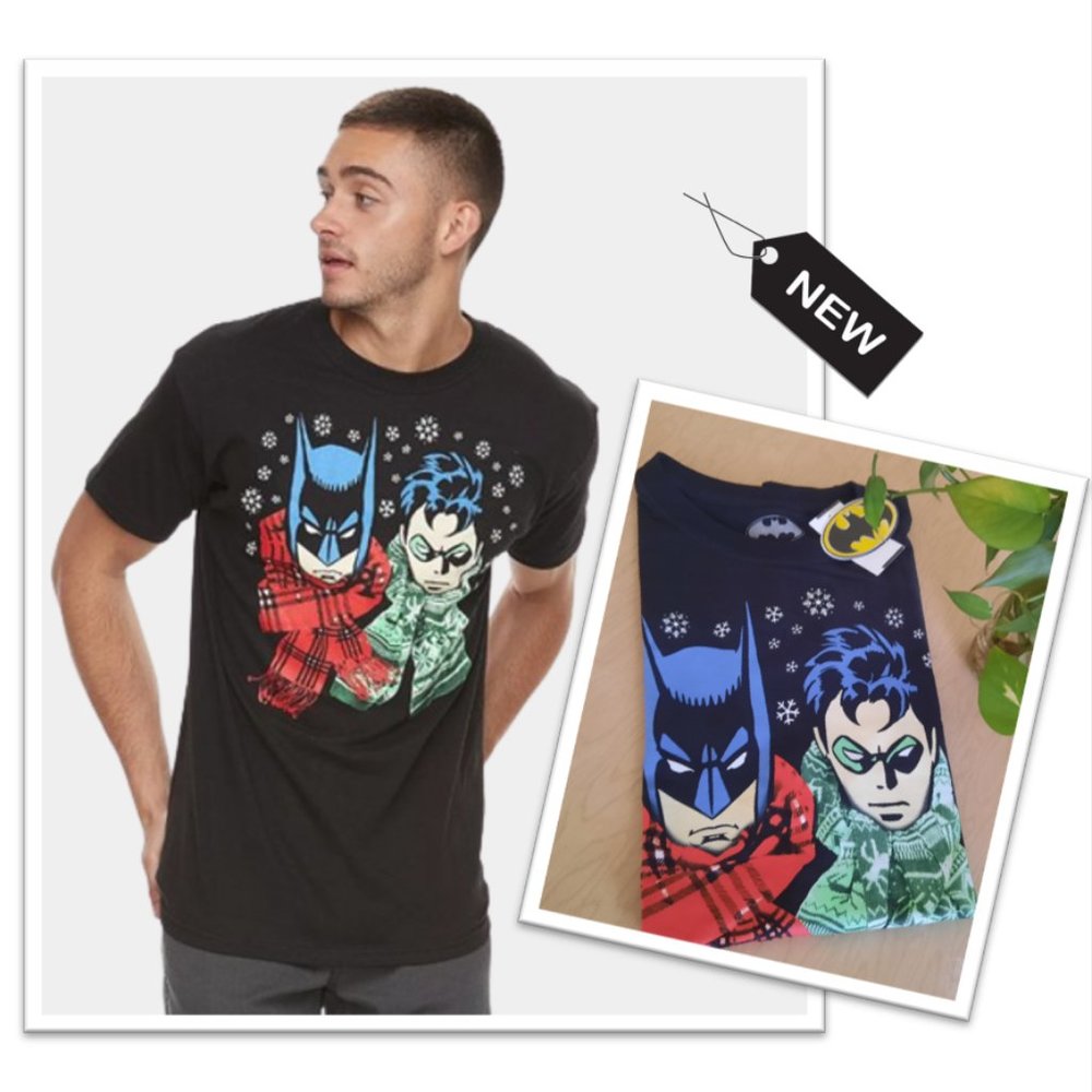 3/$15 DC Comics Batman And Robin Duo Winter Scarves Christmas Tee - NWT!